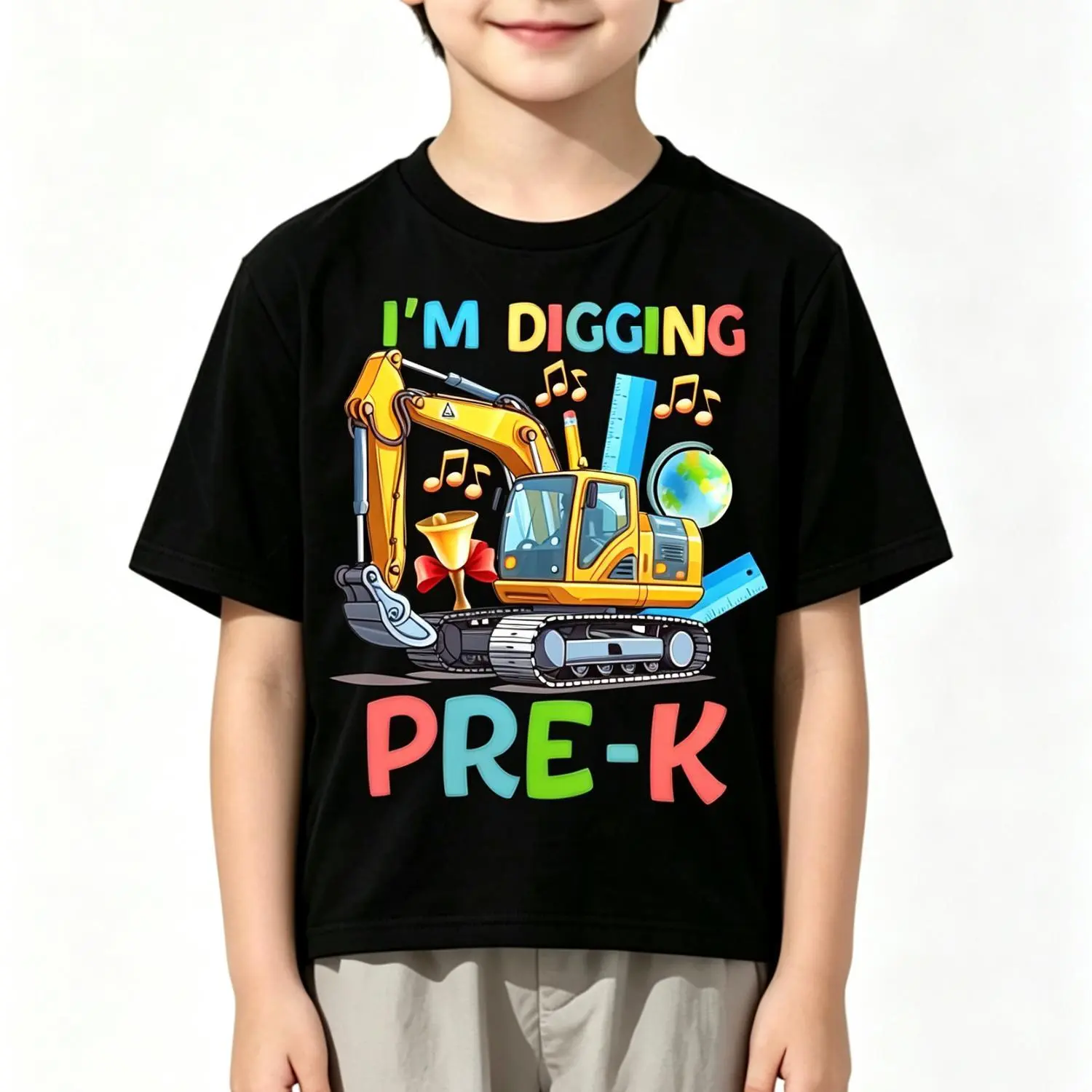 Boys' Theme T-Shirt - I'm Digging Pre-K with Excavator & Bulldozer Print, Playful ' School Outfit for Kindergarten, Playdates & Building Skills