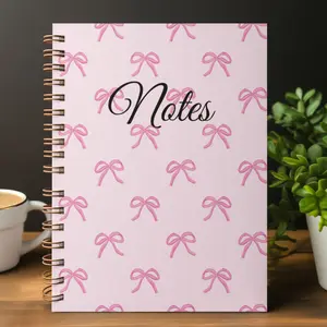 Pink Bow Spiral Notebook, Cute Stationery, Stylish Journal, Gift for Her, Pink Office Supplies, Daily Planner, Trendy Journal girly notebooks