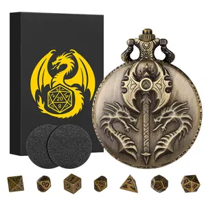 Vintage Watch Design Dice Set, 1 Set Barbarian Design Pendant Watch with Chain & Dice, Perfect Gift for Friends