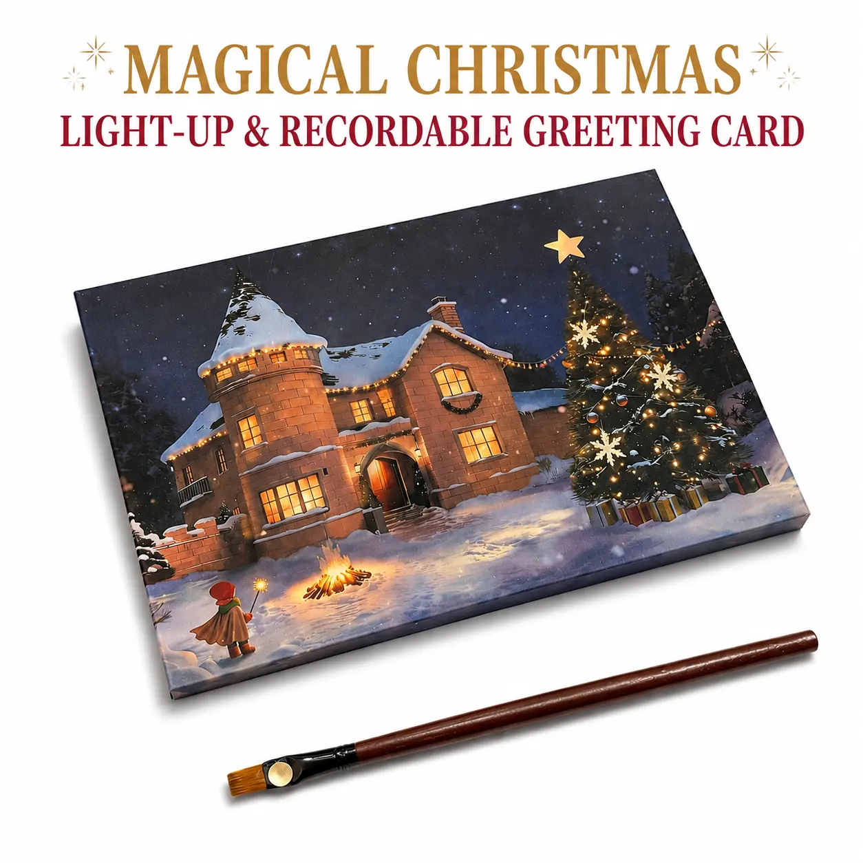 A Christmas light-up greeting card with a recorded message—a romantic gift for sending blessings. A unique card for family, friends, and loved ones, with space on the back to write well wishes.