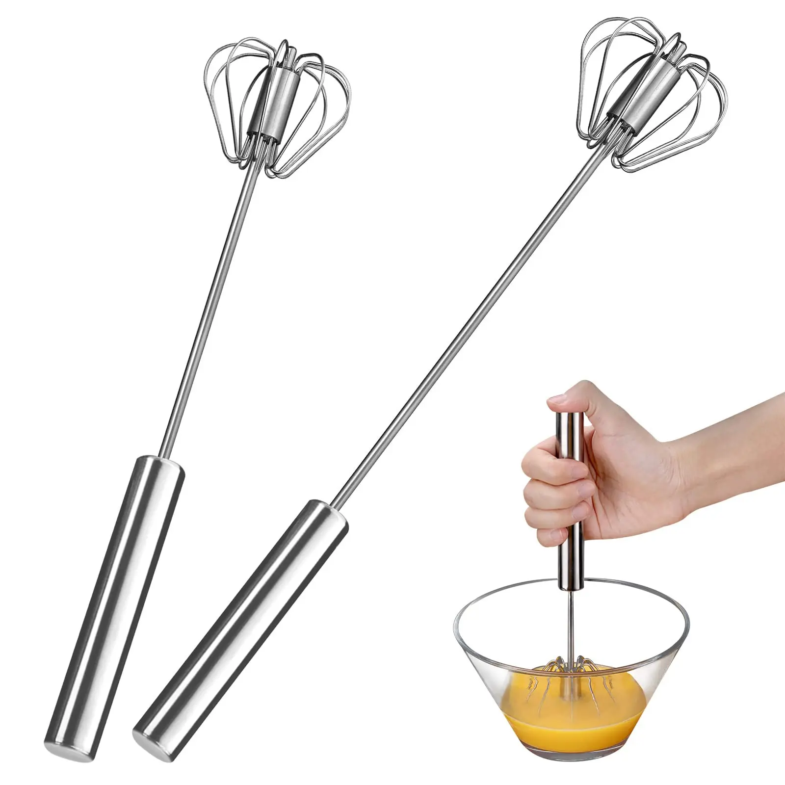 2026 Upgraded Semi-Automatic Stainless Steel Egg Beater Hand Push Whisk for Baking Cooking Stirring Perfect for Whisking Eggs Batters Creams Effortless Mixing Quick Smooth