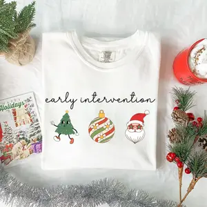 Comfort colors Early Intervention Christmas Shirt Intervention Teacher Graphic T-shirt Interventionist Graphic T-shirt Intervention Therapist Shirt CF Autism Christmas