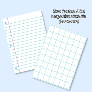 Classroom Large Laminated Dry Erase Poster Set, 2 Counts/set Grid and Lined Erasable Poster Set for Home and Office, Visual Learning Tools, Learning Materials, School Teaching Supplies, Student Essentials, Valentine's Day Gift