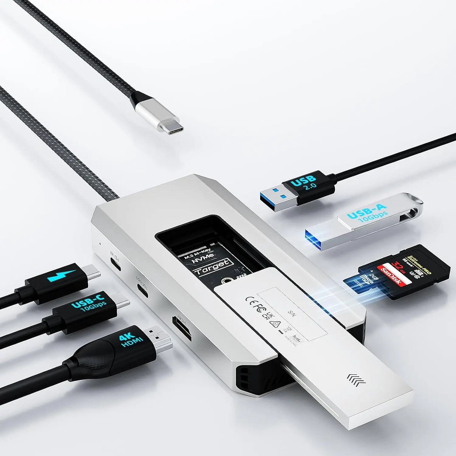 WAVLINK 8-in-1 USB-C Hub 10Gbps with M.2 PCIe/SATA SSD Port 4K HDMI 100W PD USB-A&C 3.2/2.0 SD&TF for MacBook Chromebook Dell HP Lenovo