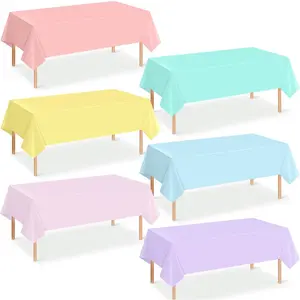 6Pcs Pastel Rainbow Mix Color Disposable Plastic Rectangle Table Covers for Baby Shower Bridal Wedding Easter Birthday Ice Cream Party Decoration 54 x 108 Inch