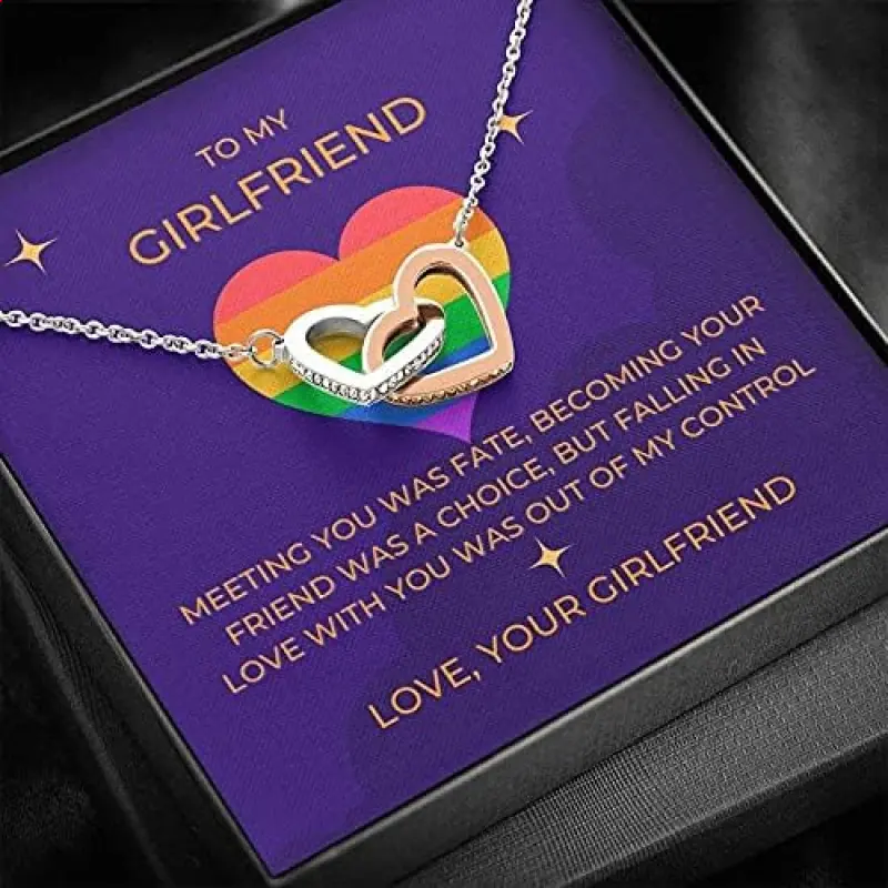 To My Girlfriend Necklace, Interlocking Hearts Necklace Message Card, Girlfriend Necklace, Anniversary, Necklace for Girlfriend, Christmas, Birthday Meeting you was fate. Necklace Jewelry With Meaningful Messages Card & Box