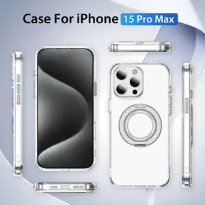 Full Protective iPhone 15/ 15Plus / 15Pro / 15ProMax Case PRO MAX w/ Magnetic Rotatable Ring Stand- Soft Flex -360 shockproof