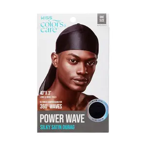 Power Wave Silky Satin Durag - Black, Maximum Wave formation, Ultra-Compression, Breathable Premium Fabric, One Size Fits All, Durable & Versatile For All Hair Types