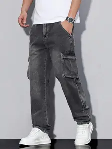 Live unbridled Men's Casual Loose Straight-leg Denim Trousers with Pocket Cotton Blend Regular Fit All Seasons Work Pants