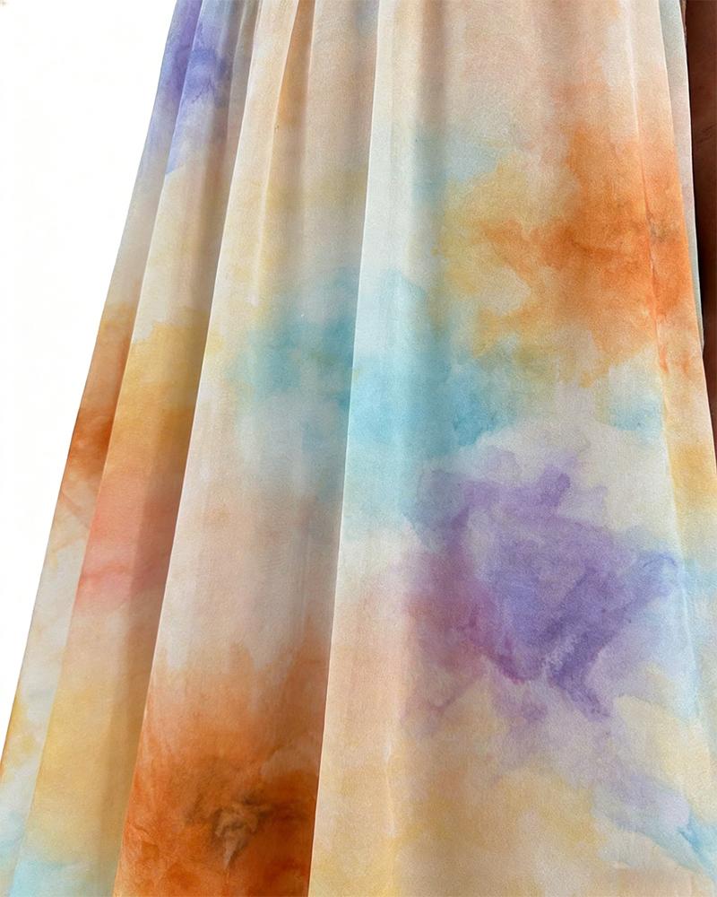 ChicMe Women's Tie Dye Chiffon Maxi Dress - Halter Neck Backless Flowy A-Line Long Dress Sunset Gradient Print Vacation Summer Beach Dress for Women ChicMe Women's Tie Dye Chiffon Maxi Dress - Halter Neck Backless Flowy A-Line Long Dress Sunset Gradient Print Vacation Summer Beach Dress for Women