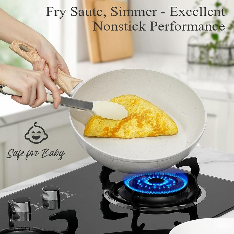 SODAY 17/12 Pcs Pots and Pans Set Non Stick, Kitchen Cookware Sets White Granite Nonstick Cooking Set with Frying Pans, Saucepans, Steamer,Nonstick Pots with Glass Lid (NO PFOS, PFOA),Kitchenware,stock up on specials,New Year Sale, gifts