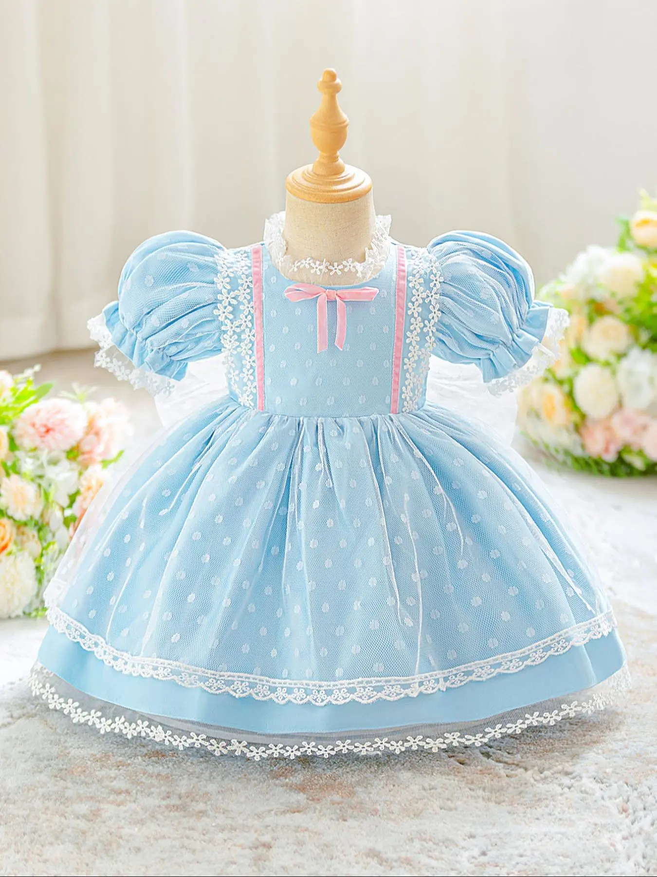 Toddler Girl's Ditsy Polka Dot Print Lace Trim Sweater Dress, Cute Cap  Sleeve Round Neck Knit Dress for Birthday Photography, Kids Clothes for  Party, Baby Clothing - TikTok Shop