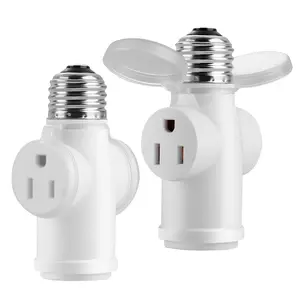 2-Pack E26/E27 Light Socket Converter, 1250W Max Power, 1 to 2 Outlet with 3-Hole Socket. No Wiring Required, Fire-Retardant & High-Temperature Resistant Material. Perfect for bedside, attic, garage and various scenarios.