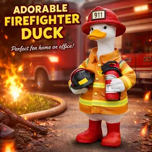 Firefighter Duck Figurine – Waterproof Resin Statue for Outdoor Garden, hand-painted facial and uniform details with smooth resin surface