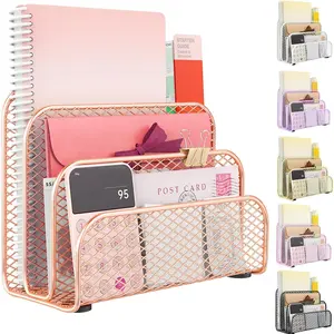 Mail Organizer Countertop, Metal File Holder with 3-Slot, Rose  Desk Accessories & Workspace Organizers (Rose )