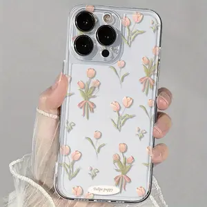 A Fashionable Tulip Pattern Transparent Case, TPU Shockproof Full Protection Case, Suitable for iPhone 17/16/15/14/13/12/11 PRO PROMAX PLUS AIR X XSMAX, Ideal Gift for Friends and Family, TK267