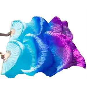 Women 1 Pair (Left+Right) Silk Belly Dance Fans Veil Belly Dancing Long Folding Fans Length 180 cm Width 90 cm