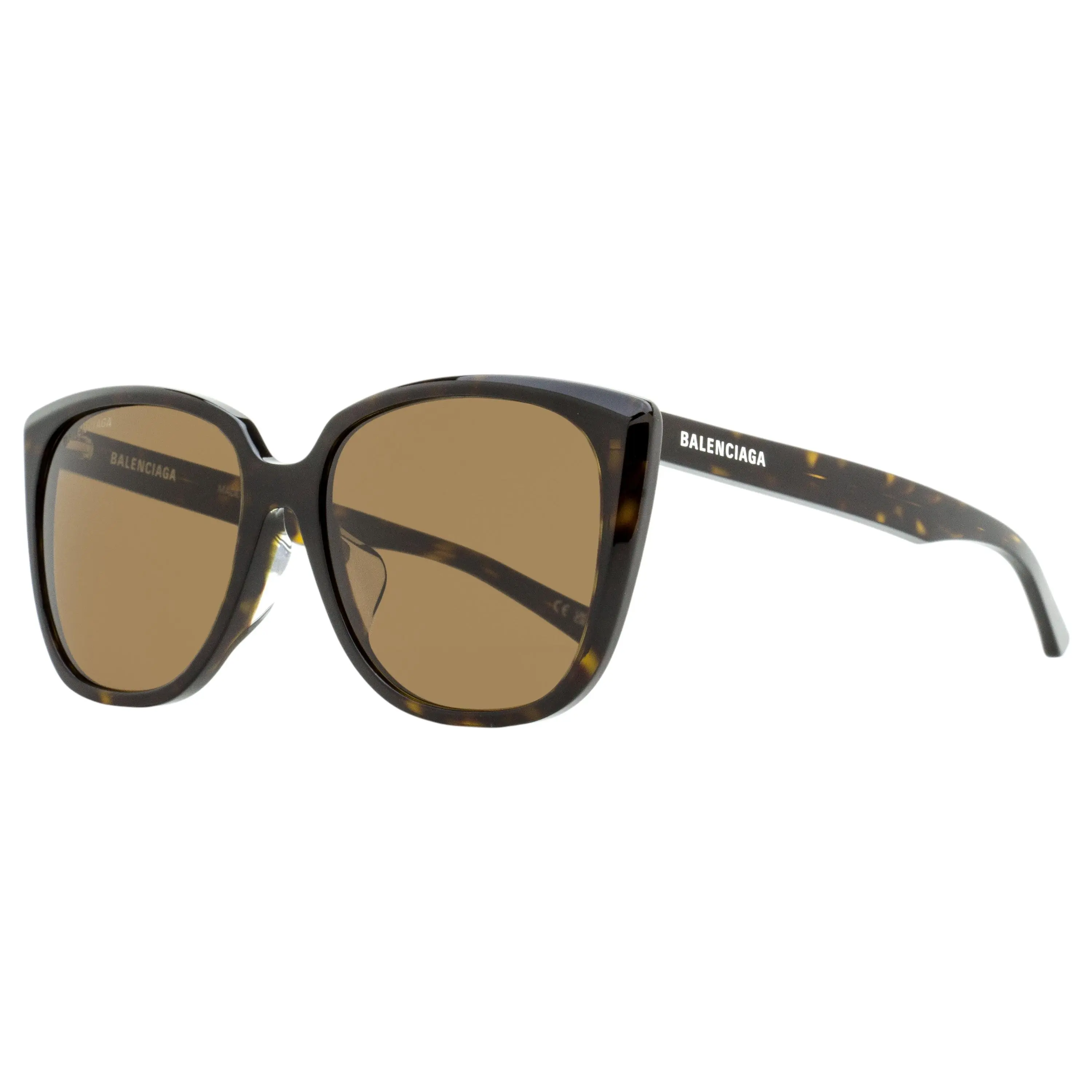 Balenciaga Sunglasses for Women BB0175SA, Soft Square Havana Acetate Frame | Alternative Fit with Engraved Logo - 57mm, Acetate Women's Sunglasses, Anti Fog Uv Protection Women's Sunglasses
