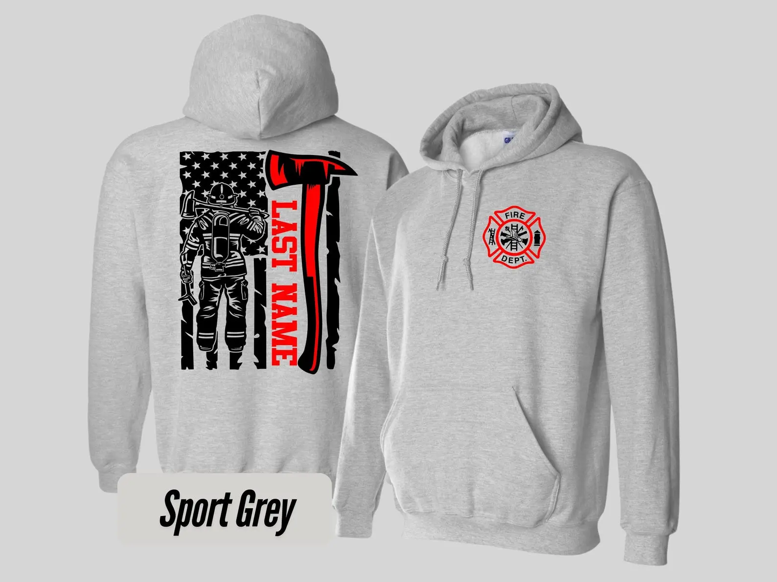 Custom Last Name Firefighter Hoodie: Heavyweight Fire Department Gift