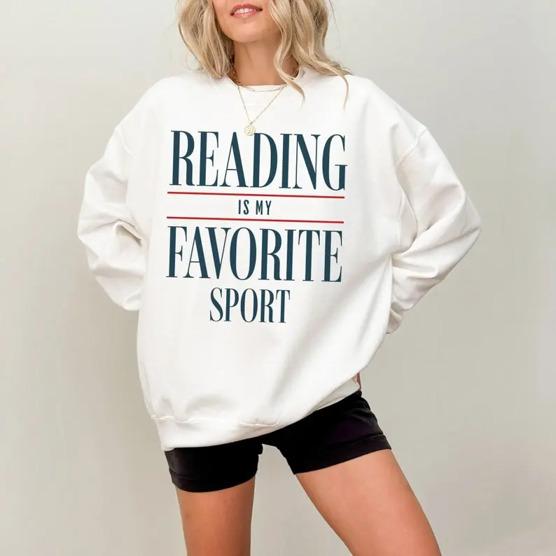Women's Casual Cotton Long Sleeve Fitted Hoodie Pullover - Retro Cute Reading Top, Vintage Book Lover Gift, Bookish Merch, Crew Neck, Graphic Print, Casual Ootd, Round Neck