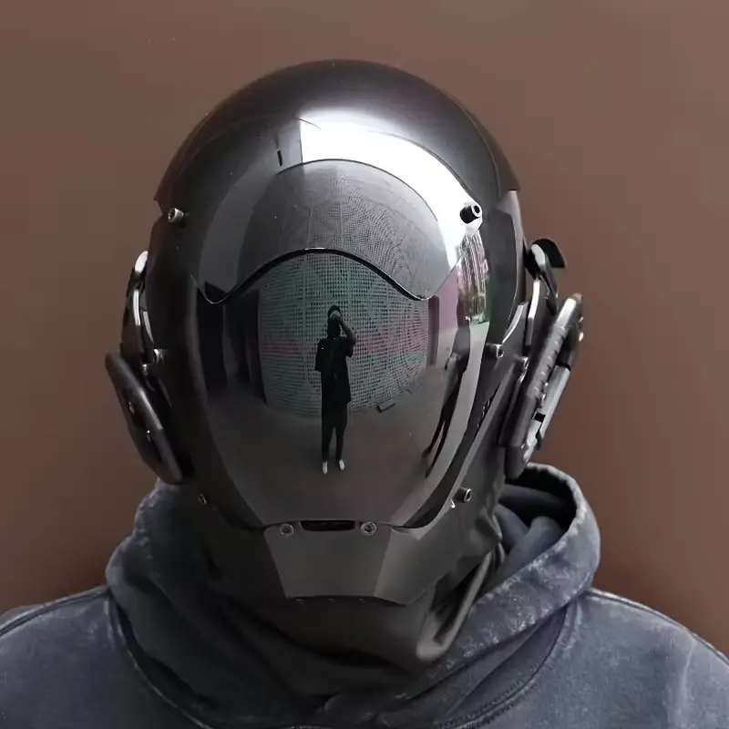 Cyberpunk Future Style Mask with Reflective Eyewear, Lightweight Durable Design for Halloween Cosplay Stage Performance Sci-Fi Gift