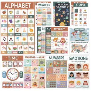 18 Modern Bohemian Educational Posters for Preschoolers Laminated Preschool and Kindergarten Learning Charts for Toddlers Homeschool Classroom Decorations for Children's Walls