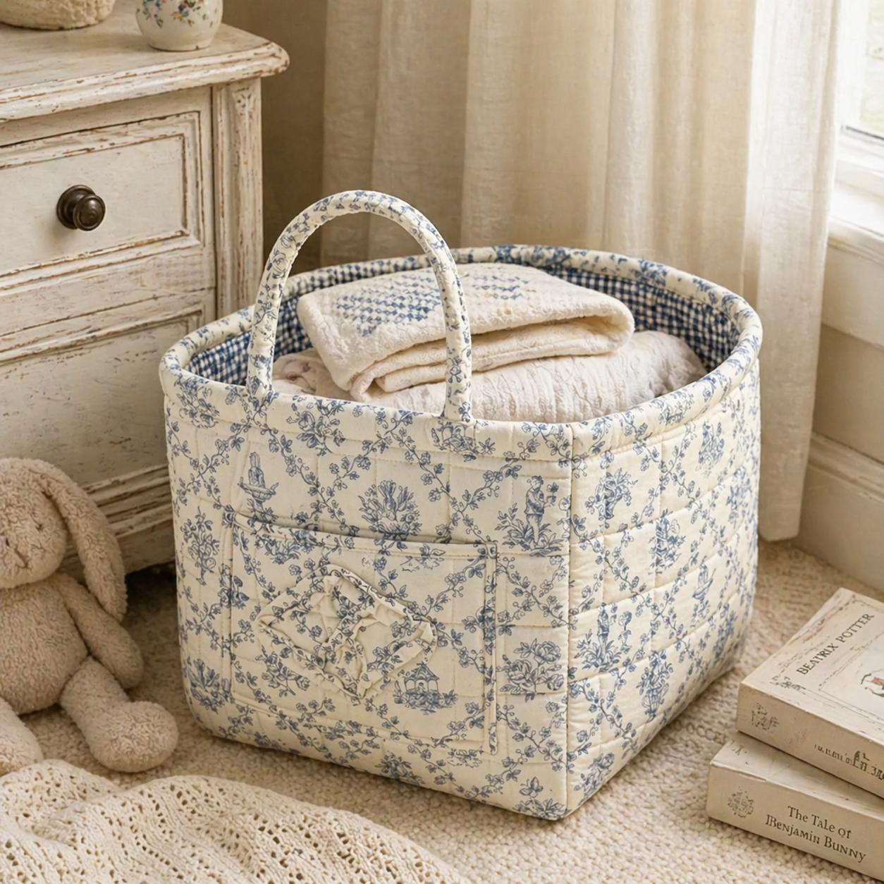 Car Storage Basket Organizer - Folding Home Organizer Storage Basket, Cute Car Interior Accessory with Durable Space-Saving Multi-Purpose Design, Soft Washable Easy-to-Clean Charming Floral Decoration, Car Interior Accessories