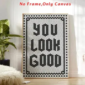 You Look Good Letter Pattern Unframed Painting, Square Black White Tile Wall Art, Wall Decor for Home Living Room Bedroom Office, Ornaments, Unique Artwork