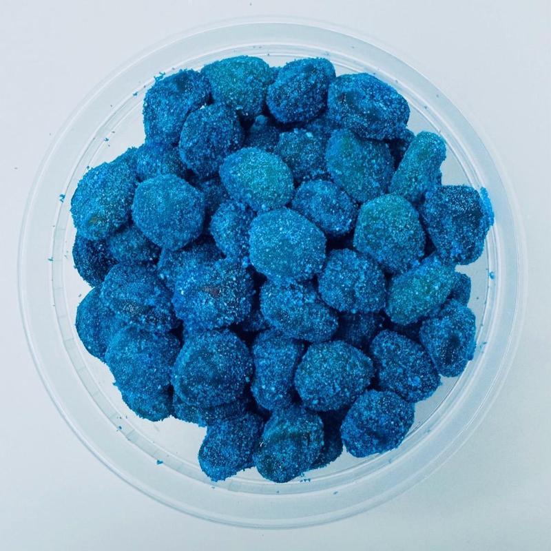 Blue Raspberry Gushies - Sweet and Tangy Candies - 6 oz Container - Candy t
