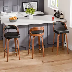 AHB Adjustable Swivel Stools - Swivel Counter-Height Faux Leather Bar Stools with Solid Wood Arms, Back, and Upholstered Seats, Modern Indoor Kitchen Island Chairs (Black), Swivel Feature