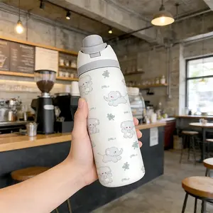 32oz Dual Drink Sports Water Bottle, Simple Elephant Pattern, Stainless Steel Large Capacity Insulated Travel Drinkware Tumbler, Perfect Gift for Women