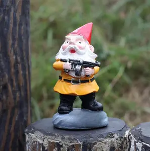 Funny Garden Gnome with Gun Military Gnome Fighting Outdoor Indoor Lawn Statue Patio Porch Decoration