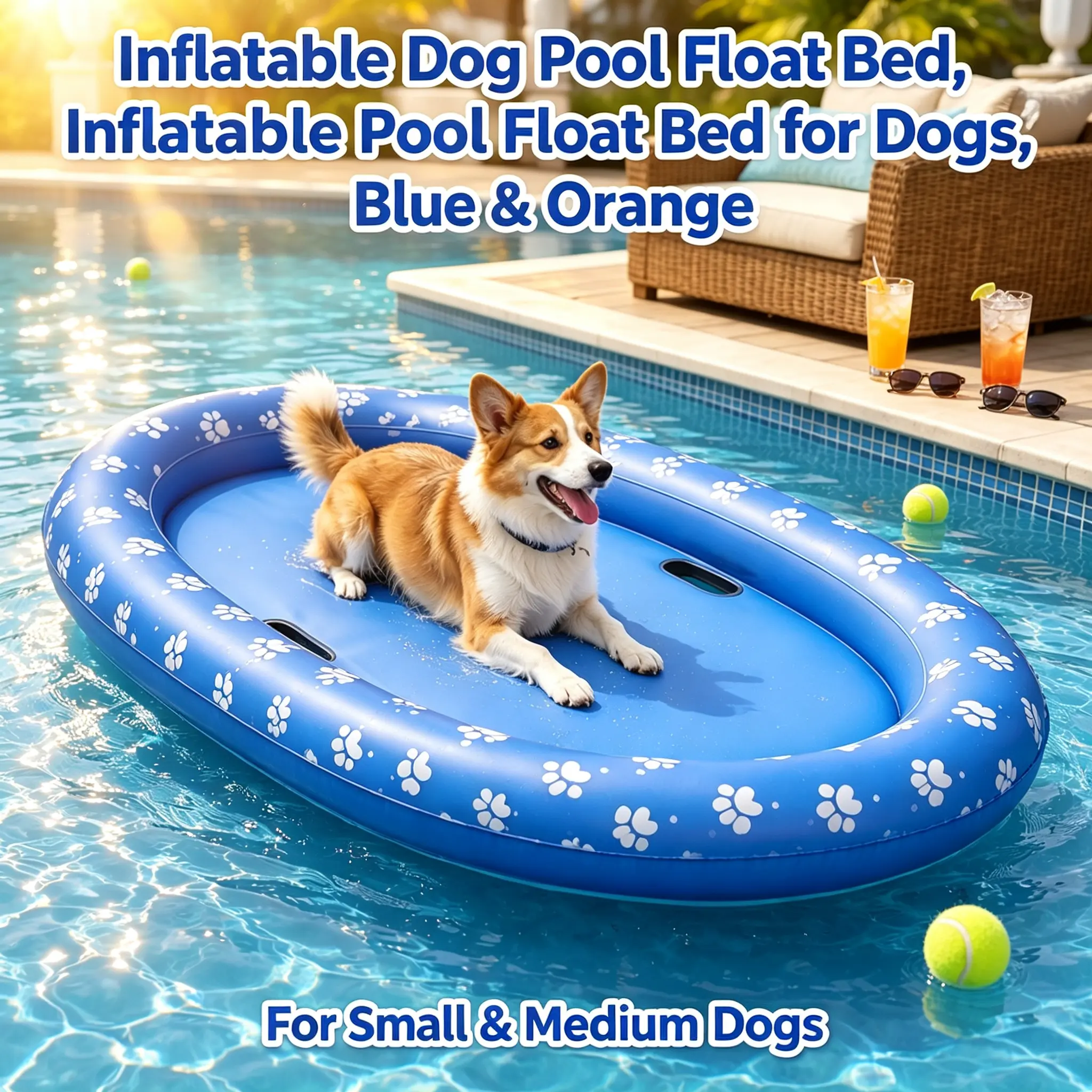 Inflatable Pet Pool Float Bed for Small-Medium Dogs - Portable Leakproof PVC Option, Cooling Summer Water Play Toy, Durable Raft for Hot Weather Comfort, Blue & Orange, Dog-Cat Outdoor Accessories, fish design，Portable Pool Float Pool Floaties