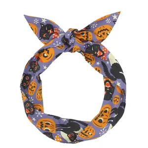 Extra Long Wide Wired Cotton Pattern Headband|Tie Knot|Twisted|Fabric|Dolly Bow|Turban|Hair Bun|Braid Scarf|Hair Wrap|Vintage|Halloween|Pumpkin|Spooky