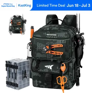 【Summer Wins】KastKing BaitSpace 50L Fishing Tackle Backpack with Removable Bait Binder & 4 Tackle Boxes, Rod Holders Storage Fishing Gear SummerVibes