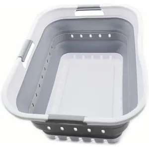 42L (11 gallon) Collapsible Plastic Laundry Basket - Foldable Pop Up Storage Container/Organizer - Space Saving Hamper/Basket (1, White/Grey)