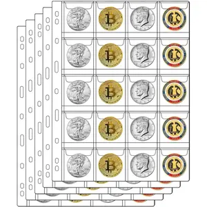 20-Pocket Coin Pages for Collectors, Standard 9-Hole Coin Collection Pages Fit Most Binders, Coin Collecting Supplies Coin Sleeves for Coin, Stamp, Badges etc (20 Pocket - 5 Sheets)