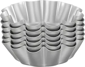 6 Pcs Ensaymada Molder Filipino, Aluminum Alloy Bibingka Molder, Round Egg Tart Molds, Chrysanthemum Cake Pan with Wave Edge, Multipurpose Baking Tool for Egg Tarts Cakes Cupcakes Puddings(4.5 Inch)