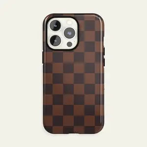 Brown Checkered Phone Case iPhone 16 15 14 13 12 11 Pro Max – Checkerboard Galaxy S24 S23 S22 S21 Plus Ultra Case