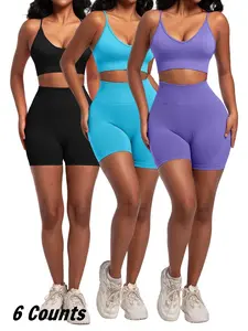 Women's Solid Crop Tank Top & High Waist Shorts Tracksuit Set, Sporty Casual Breathable Outfits for Yoga Gym Workout Running, Women Tracksuits for Summer, Workout Running Clothes, Gymwear