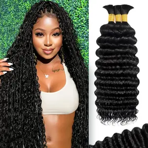 Human Braiding Hair for Boho Braids 110g Curly Boho Hair for Braiding Knotless 12A Wet and Wavy Bulk Bohemian 3 /Pack Deep Wave  Human Hair Extensions  Color 14inch