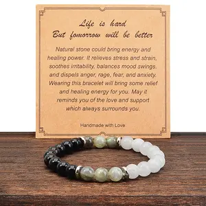 Protection Bracelet With Wish Card - Black Tourmaline, Selenite, & Labradorite Bracelet - Bracelet for Protection - 8mm Gemstone Bracelet pulsera  amatista