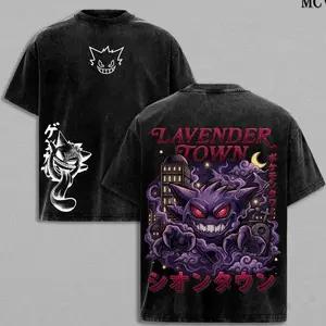 Retro 90s Gengar Ghost Lavender Town Legend Anime Vintage Washed Tee Unisex Oversize Anime Manga Washed Heavyweight Cotton T-shirt, Gift For Anime Fan Lover Z41 YOV 54P