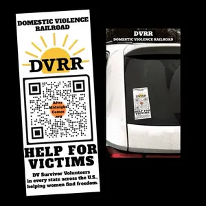 DVRR 3x7 inch Vinyl Sticker - Domestic Violence Railroad Help for Victims QR Code Design