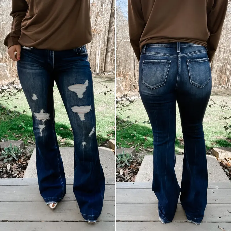 Miranda Mid-Rise Stretch Flare Jeans (Petra153) - 31" or 34" Inseam - Short or Tall Girl Friendly - Medium or Dark Wash