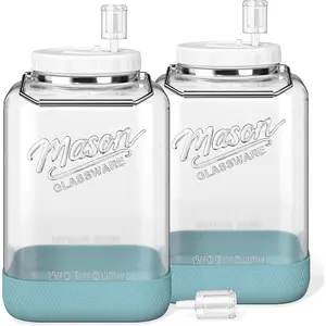 2-Pack Large Fermentation Jars with Airlock, 2-Gallon Glass Jar with Airtight Lid, Wide-Mouth Mason Jar with Handle and Non-Slip Base for Mead Making, Kombucha, Pickling, and Kimchi Containers