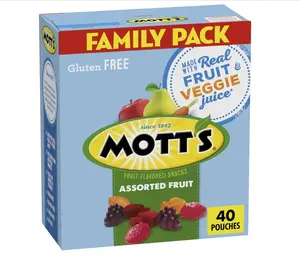 Mott's Assorted Fruit Snacks Family Pack, Gluten Free Gummies, Made with Fruit & Veggie Juice, Good Source of Vitamin C, Gelatin Free, 40 Count Individual Pouches, 32 oz