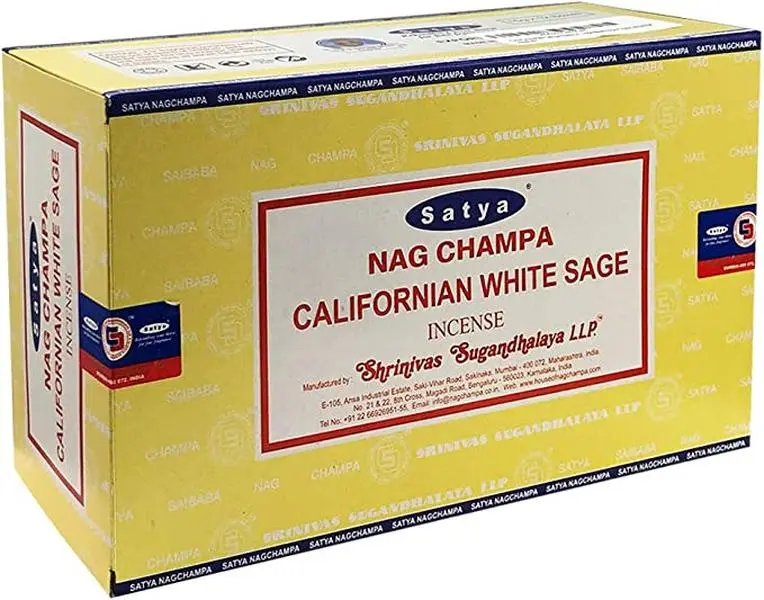 Satya Nag Champa Californian White Sage Incense Sticks | Signature Fragrance | Net Wt: 15G X 12 Boxes = 180G | Exclusively Made In India | Export Quality
