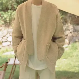 Oatmeal Color Retro High-End Tie-Strap Style Dao Robe Cardigan Sweater Knitted Unisex Chinese Style Loose Outerwear Knitted Sweater