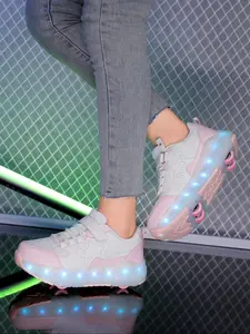 Kids LED Light-Up Shoes with Velcro, Anti-Slip Soft Sole, All-Season Wear, Fashionable Street Style, Nonslip Trainers, Detachable Two-Way Sports Shoes